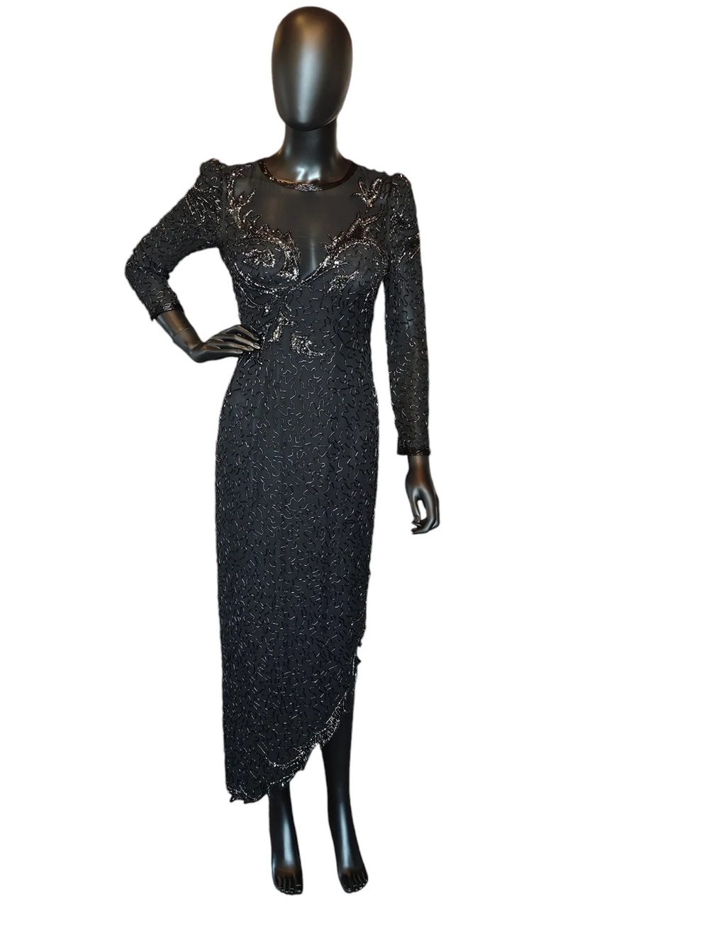 Vintage A.J. Bari Full Beaded Asymmetrical Dress Gown